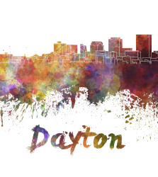 Dayton skyline in watercolor