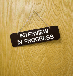 test Interview in Progress sign