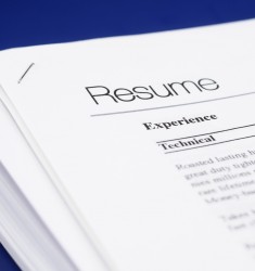Resume written on a sheet of paper