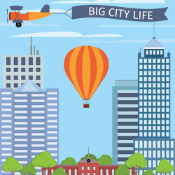 hot air balloon in a big city