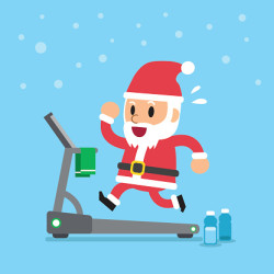 Cartoon santa claus running on treadmill
