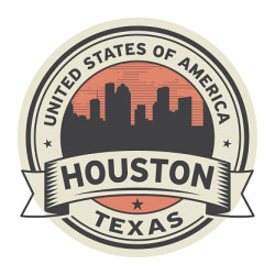 Stamp or label with name of Houston, Texas